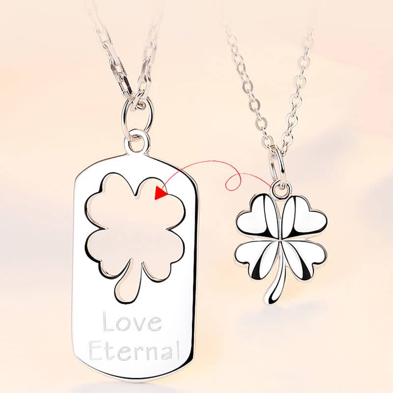 (image for) Love Eternal Matching Four Leaf Clover Necklaces in 999 Sterling Silver